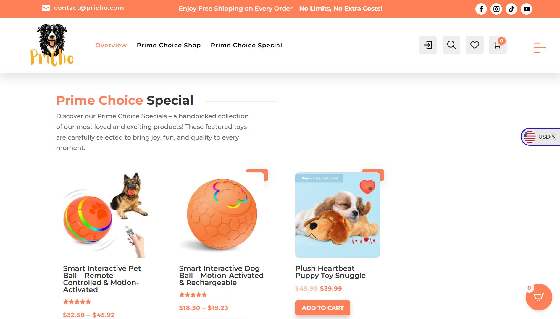 Pricho website screenshot