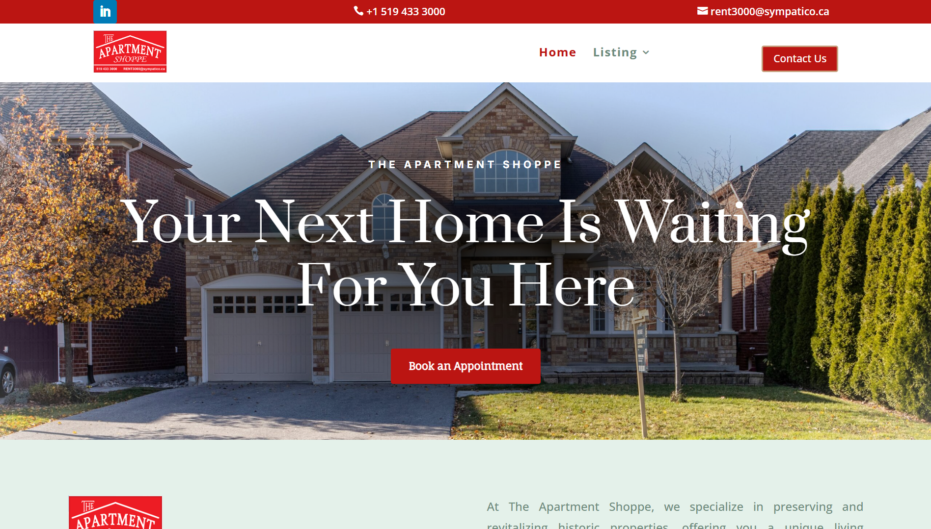 Apartement shoppe website homepage