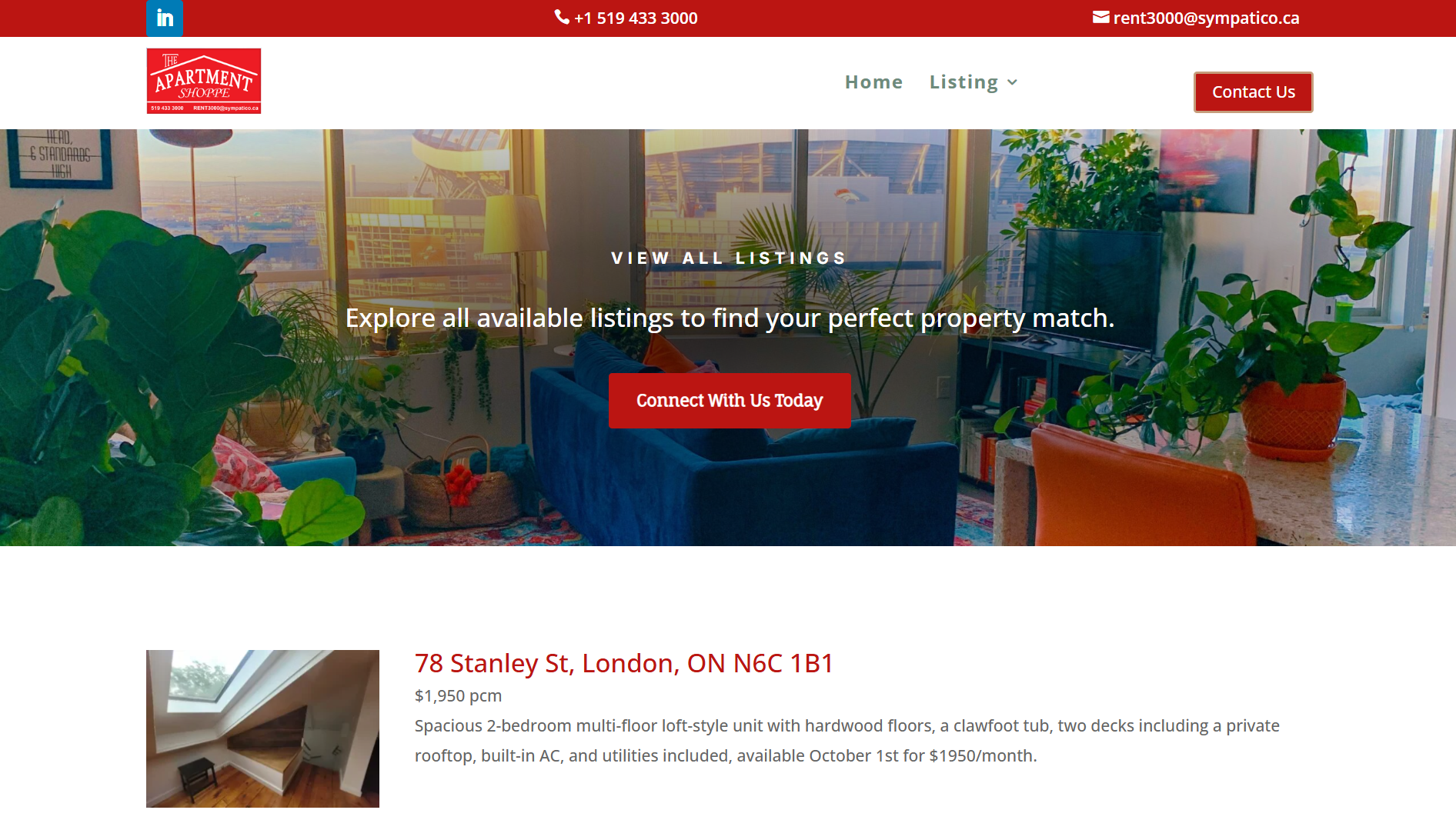 Apartement shoppe website homepage