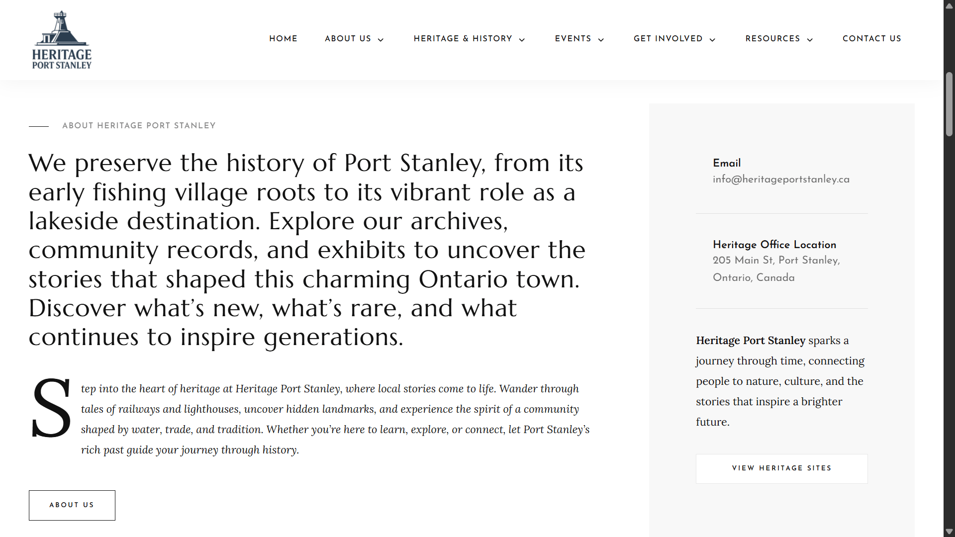 Heritage portstanley website homepage